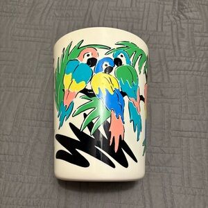 Vintage Plastic Parrots Birds Waste Basket Trash Can Tropical Retro